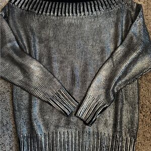 Superdown Shiny Silver boat  Neck Sweater
Size XS